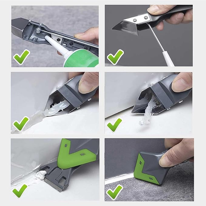 caulk remover tool,Silicone Caulking Tool Kit,Caulking Tool 5 in 1 with Grout Scraper,Adhesive Residue Scraper Seam Repair Kit,Ideal for Kitchen, Bathroom, and Window Sealing Finishing