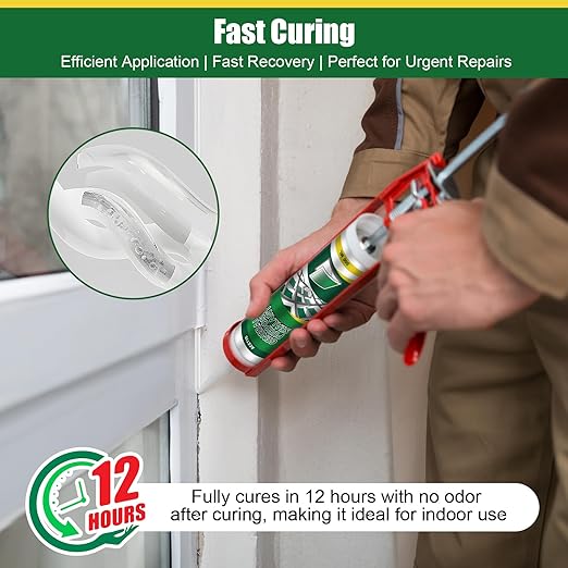 6 Pack Clear Silicone Sealant Caulk, 10.1 oz 100% Waterproof Silicone Sealant Adhesive Clear Caulk Tool for RV Marine Home Window Roof Door Kitchen Bathroom Bathtub Shower Auto Leakproof Seal