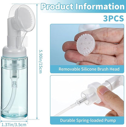 3 PCS Empty Foaming Pump Dispenser Facial Cleanser Foaming Bottle Small Mousse Foaming Soap Pump Container with Massage Clean Brush Head for Lash Cleanser Hand Soap Shampoo to Travel