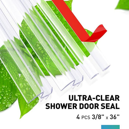 Shower Door Bottom Seal, 4 PCS 3/8" x 36" Shower Door Sweep for 3/8 Inch Glass, Frameless Glass Shower Door Seal Strip, Stop Shower Leaks and Create a Water Barrier