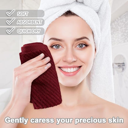 VOOVA & MOVAS Red Washcloths, 6PC 13"x13" - 100% Cotton | Quick Dry | Lightweight | Thick | Soft | Absorbent, Bath Hand Towels Set for Face & Body, Face Towels for Bathroom, Towel Gift Set, Burgundy