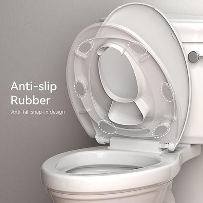 R&T Potty Training Seat for Boys and Girls, Fits Elongated Toilets, Anti-Slip Rubber and Splash Guard, Easy for Toddler Potty Training, Easy to Stow