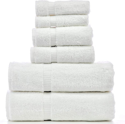 Luxury Hotel & Spa Quality, Quick Dry 100% Turkish Cotton, 700 GSM, Eco Friendly Towel, Bathroom and Kitchen Dobby Border Towels, 2-Bath Towel, 2-Hand Towel, 2-Washcloth (Bundle Set of 6, White)