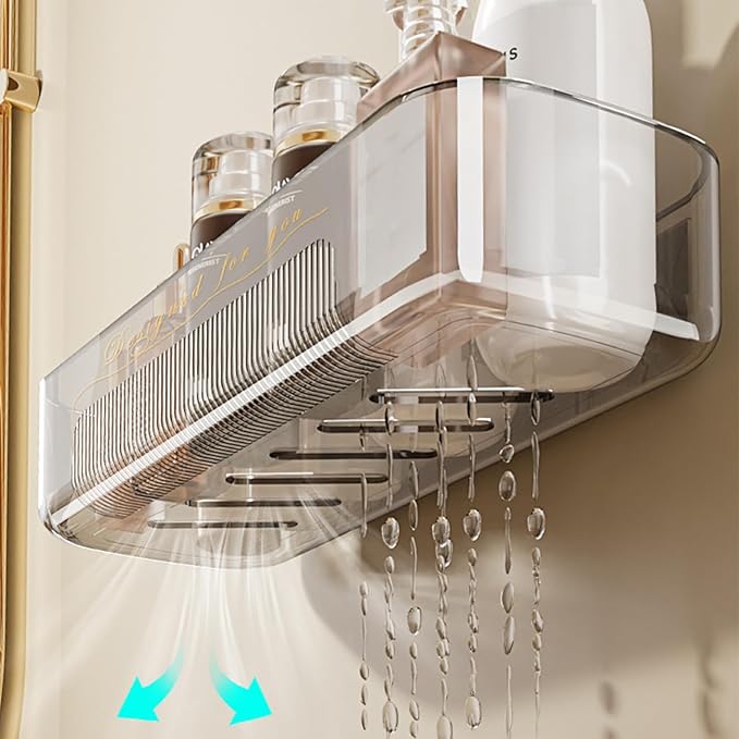 Acrylic Shower Shelves 4Pack, 14" Clear Plastic Wall Shelf Organizer for Bathroom and Kitchen, No Drilling Wall Adhesive Shelf, Bathroom Shelves Organizer for Wall Storage, Large Capacity