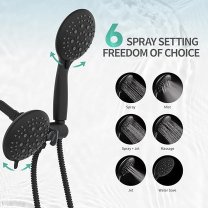 SR SUN RISE Shower System with Tub Spout, 35-Function Dual 2-in-1 Tub and Shower Faucet Combo Set, Single-Handle Tub and Shower Trim Kit, Patented 3-Way Diverter Matte Black(Valve Included)