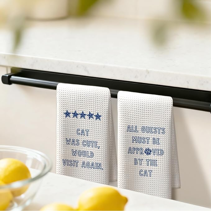 Funny Cat Kitchen Dish Towels, Cat Lover Mom Lady Gifts, Guest Bathroom Decor, Pet Lover Gifts Hand Tea Towels for Bathroom Kitchen, 16x24 Inches Set of 2