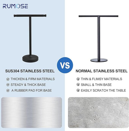 RUMOSE 13 Inch Matte Black Towel Stand Hand Towel Holder Bathroom Kitchen Vanity Countertop T-Shape Towel Rack Free Standing Stainless Steel Towel Bar Towel Ring