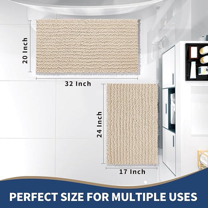 Yimobra Bathroom Rugs Sets 2 Piece - Quick Dry Extra Thick Luxury Chenille Bath Mat, Non Slip Super Absorbent for Tub Shower Sink, Machine Washable Shaggy Floor Mat, 32"x20"+24"x17" Inch, Light Brown