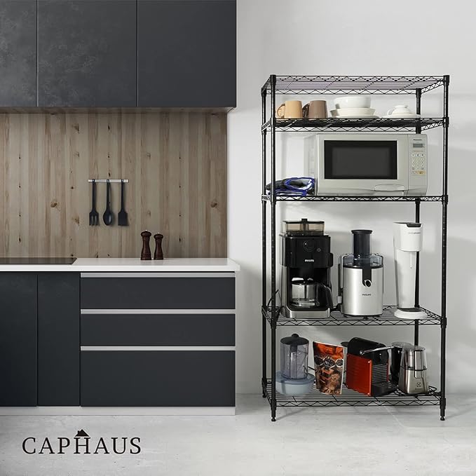 CAPHAUS NSF Adjustable Height Wire Shelving Unit w/Liner, Basement Storage Shelving, Metal Steel Storage Shelves, Garage Shelving Storage Organizer, Utility Shelf, 4-Tier No Wheels W/Liners, Black