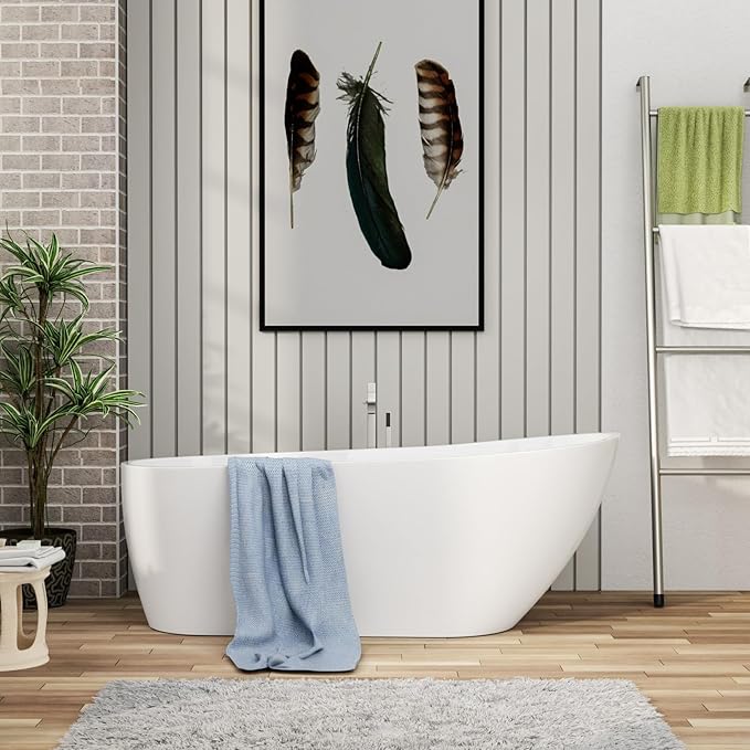 Mocoloo Freestanding Bathtub - 67 Inch Acrylic Stand Alone Soaking Bath Tub for Bathroom with a Right Overflow and Drain
