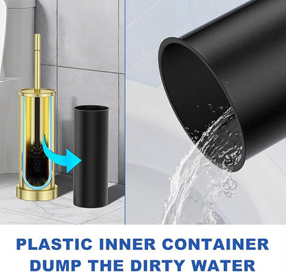 304 Stainless Steel Toilet Brush and Holder Set, Toilet Bowl Brush and Holder, Heavy Duty with Long Handle, Removable Inner Bowl and Splash Protection for Bathroom