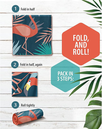 VENTURE 4TH Microfiber Beach Towel: Quick-Dry, Compact, Sand-Free, Absorbent, Sandproof and Lightweight - Perfect for Camping, Beach, and Roadtrips (Navy Flamingo Design | 35x78 inches)