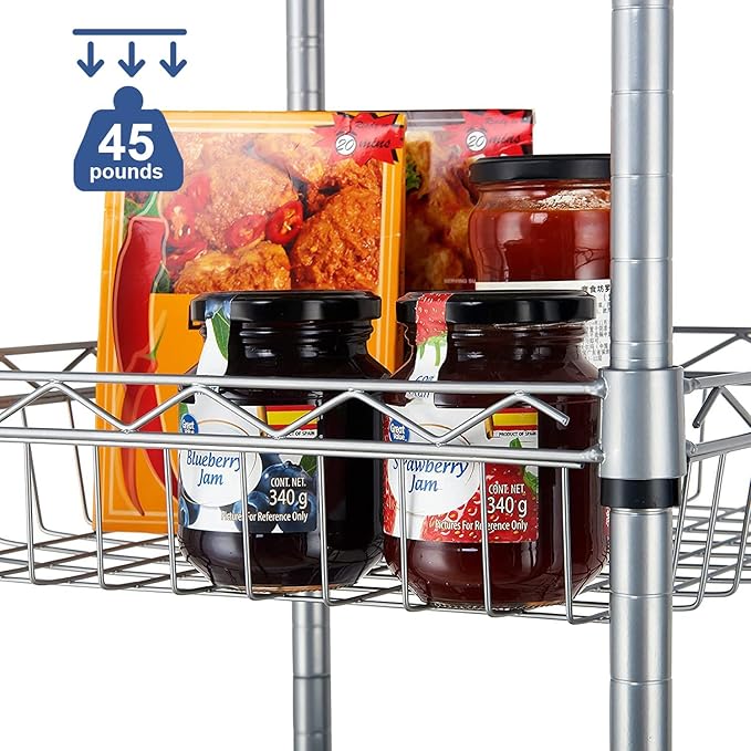 BNSPLY 6 Tier Wire Shelving Unit with Baskets Shelving, Height Adjustable Wire Shelves, Metal Storage Rack for Kitchen, Bathroom, Laundry Closet (13.5" D x 13.5" W x 63" H, Silver)