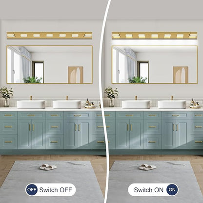 SineRise LED Modern Bathroom Vanity Light Fixtures (7-Light, 55-Inch, Dimmable), Brass Modern Acrylic Bathroom Wall Lighting Fixtures Over Mirror (Cool White 6000K)