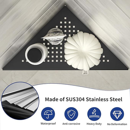 Corner Shower Shelves, 10" Matte Black 304 Stainless Steel Recessed Shelf for Bathroom, Grout in Shelf for Tiled Wall 2 Pack