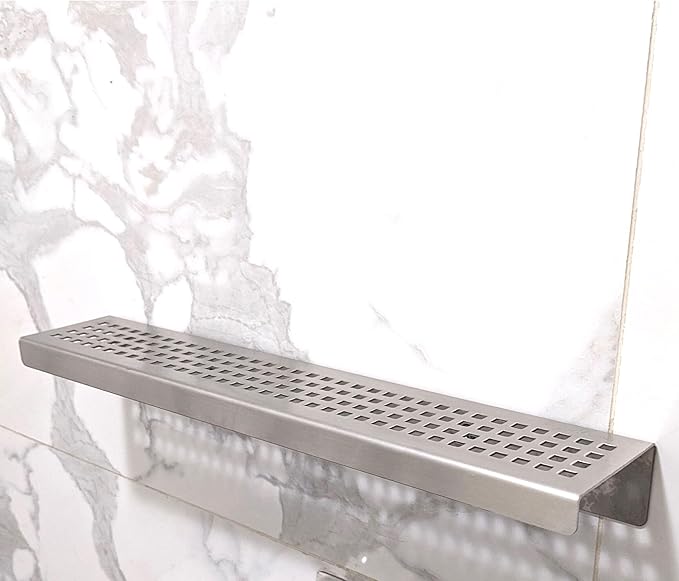 SereneDrains Stainless Steel Brushed Nickel Shower Shelf for Inside Shower Drill in Wall Mount Small Bathroom Shelf Decor Organizer Rack Caddy Floating (Brushed Stainless Steel, 12 Inch)