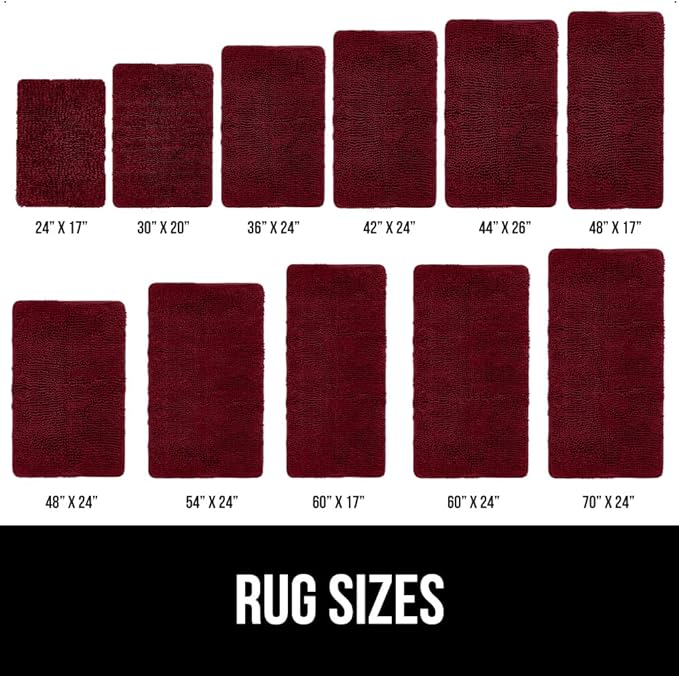 GORILLA GRIP Bath Rug Mat 30x20, Soft Absorbent Chenille, Quick Dry Microfiber Mats, Rubber Backing Washable Shower Floor Rugs, Bathmat Runner, US Designed Bathroom Home Decor Accessories Burgundy