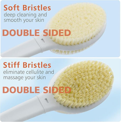 Shower Brush with Soft and Stiff Bristles,Long Handle Dual-Sided Back Scrubber Bath Brush Body Exfoliator for Wet or Dry Brushing (Extra Long Green)