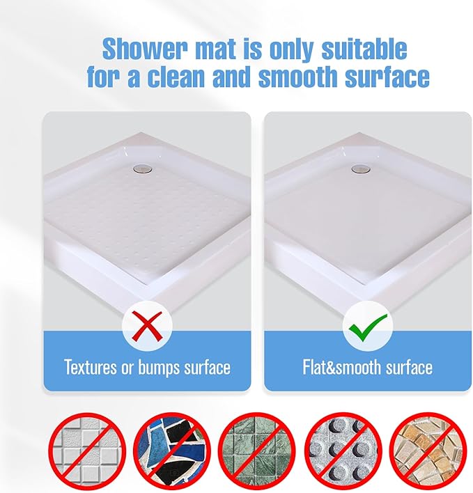 Shower Mat Non-Slip Bath Mat for Tub and Shower Stall,200+ Suction Cups with Drain Holes, Quick Dry Machine Washable, Extra Grip for Elderly and Baby, Bathroom Essentials 24x24 Inch (Light Grey)