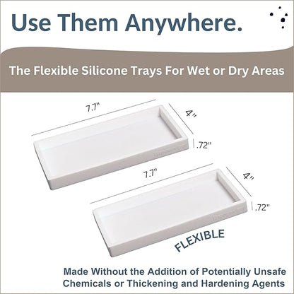 Countertop and Vanity Tray - 2 PC Small 7.7" Silicone Bathroom Trays, Kitchen Soap Tray, Dish Sponge Soap Holder Kitchen Sink Organizer Caddy, Bathroom Counter Trays for Lotion Dispenser