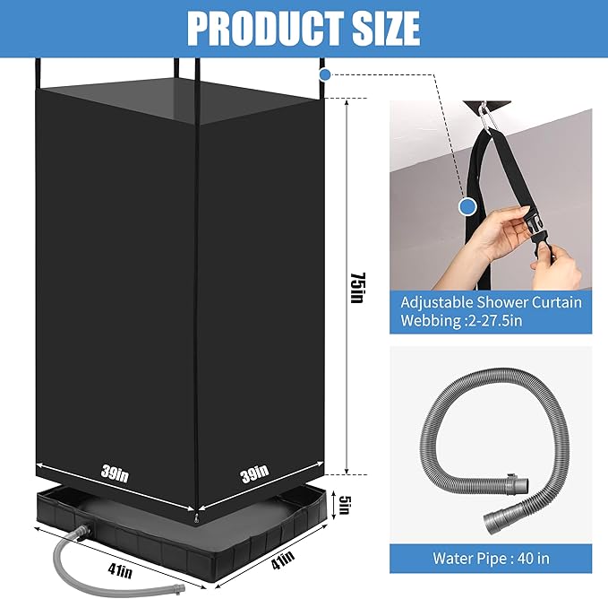 MABOZOO Privacy Tent and Foldable Shower Base Set, Portable Shower Pan with Tent and Drain Pipe, Camping Bath System for RV, Camping, Boat