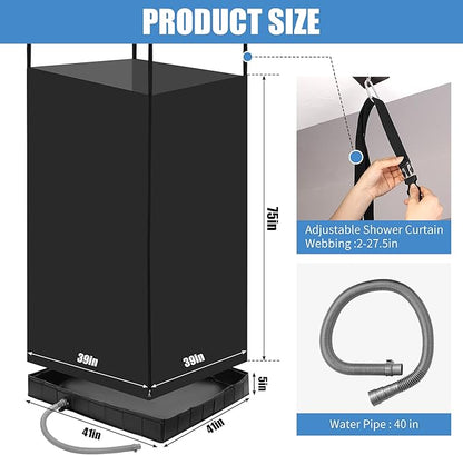 MABOZOO Privacy Tent and Foldable Shower Base Set, Portable Shower Pan with Tent and Drain Pipe, Camping Bath System for RV, Camping, Boat