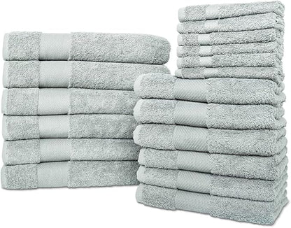 Hencely 18-Piece Bath Towel Set - High Absorbency, Quick Drying - 100% Soft Turkish Cotton - 6 Bath Towels, 6 Hand Towels, 6 Washcloths - Bathroom, Home, Hotel, Spa, and Gym - 18-Pack Light Green