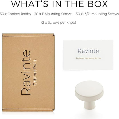 Ravinte 30 Pack Drawer Pulls 1-1/4 Inch Kitchen Cabinet Knobs White Solid Round Dresser Knobs Simple Cabinet Hardware for Cupboard Drawer Handles