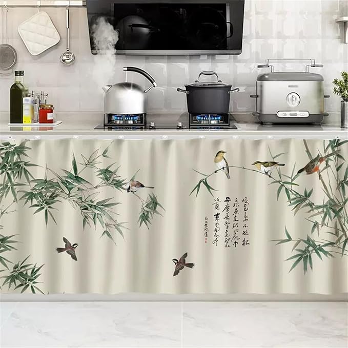 SK Studio Short Curtains for Kitchen, Cabinet Shelf Dust-Proof Blackout Tier Cafe Curtain Under Sink Skirt for Bathroom Laundry Room Style 20, 23.6" W x 31.5" H