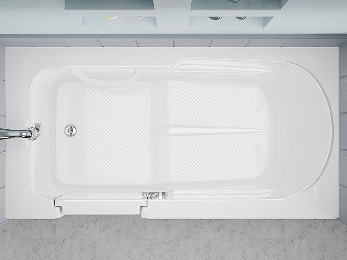 ANZZI Walk-In Tub 60'' x 30'' Acrylic, Left Drain, Easy Step Low Threshold, Non-Slip Floor, Modern Chrome Details, Glossy White Finish - 3060SILWS