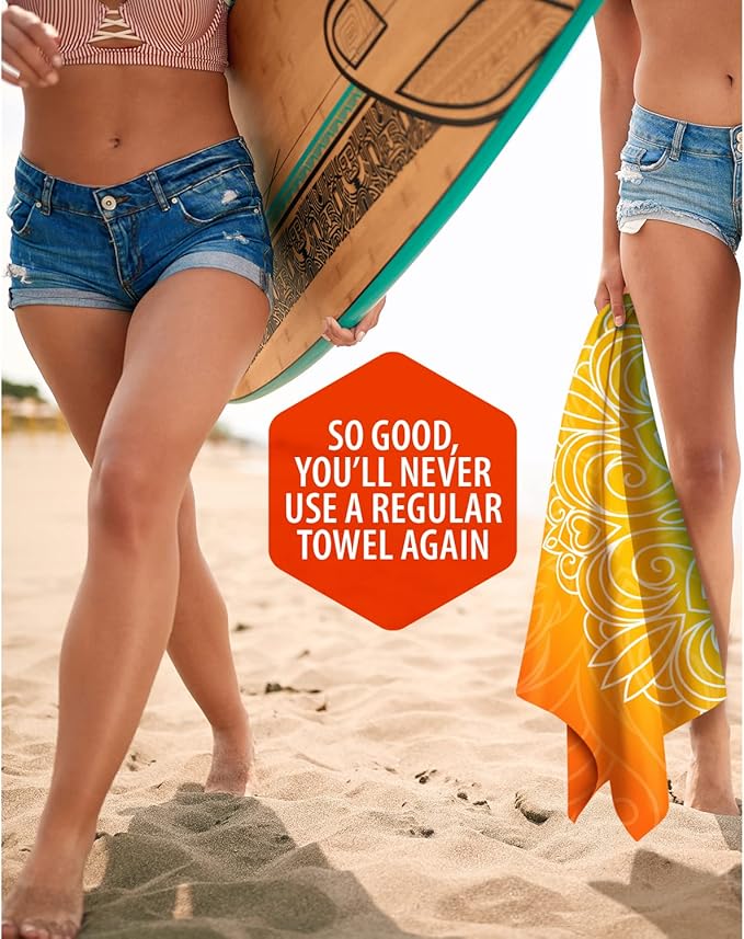 VENTURE 4TH Microfiber Beach Towel: Quick-Dry, Compact, Sand-Free, Absorbent, Sandproof and Lightweight - Perfect for Camping, Beach, and Roadtrips (Orange Mandala Design | 35x78 inches)