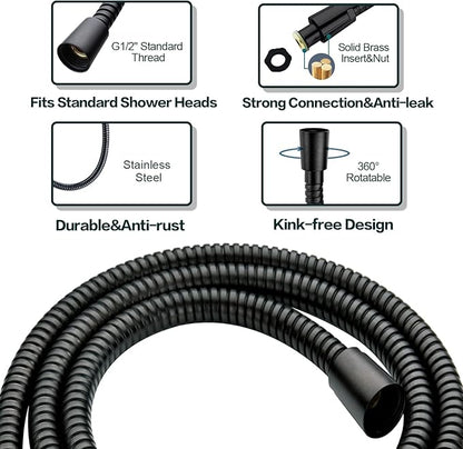 BRIGHT SHOWERS High Pressure Shower Head with Handheld, Oil Rubbed Bronze Dual Showerhead Combo with Rainfall Spray, Detachable Hand Held Shower, 60" Stainless Steel Hose