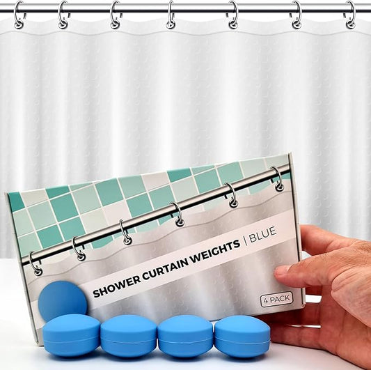 Powerful Anti-Billowing Magnetic Shower Curtain Weights for Splash-Free Bath Experience - 360° Silicone Wrapped - Will Never Rust - Heavy Magnets Prevent Curtain Liners from Blowing | 4 Pairs | Blue