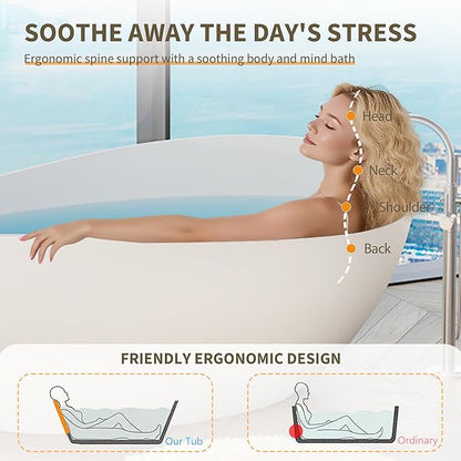 Abruzzo 63" Matte White Freestanding Solid Surface Bathtub - Stone Resin Soaking Tub, cUPC Certified