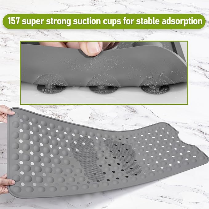 Silicone Bath Tub Mat Non Slip, 36"x16" Shower Foot Scrubber Mat with Drain Holes and Suction Cups, Upgraded Bathtub and Shower Mats, Machine Washable Bathtub Floor Liner Mats for Bathroom