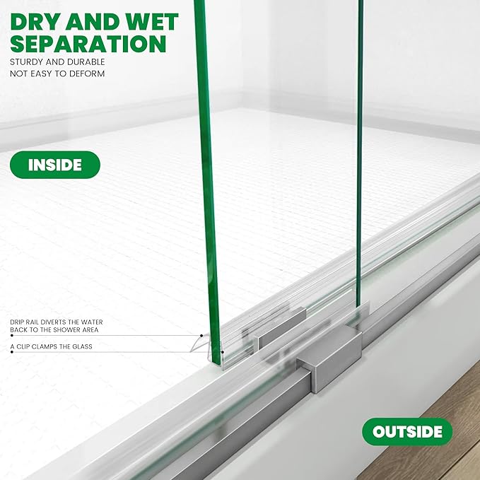 Bathroom Shower Glass Door Bottom Seal Strip, 2PCS 36 Inch Long Clear PVC Seal Strips for 1/4"(6mm) Thick Framless Glass Door Panel