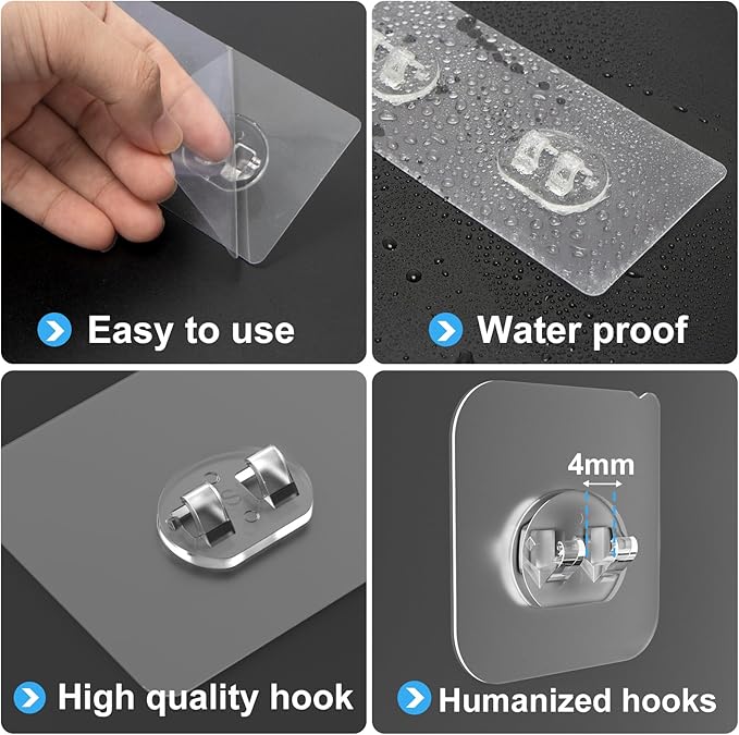 20 Pack Shower Caddy Adhesive Replacement, Transparent Strong Adhesive Hooks, No Drilling, Waterproof Wall Hooks for Shower Caddy, Bathroom Storage Shelves and Kitchen Racks