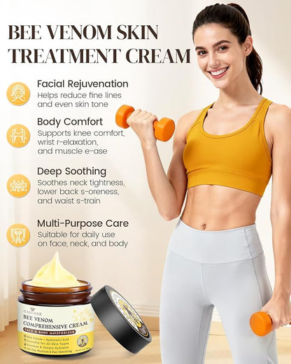 Bee Venom Comprehensive Cream, Bee Venom Skin Treatment Cream, All-in-One Nourishing Treatment with Hyaluronic Acid, Lifting Firming Repair Moisturizer, Natural Gentle Formula for All Skin, 60g * 2PCS