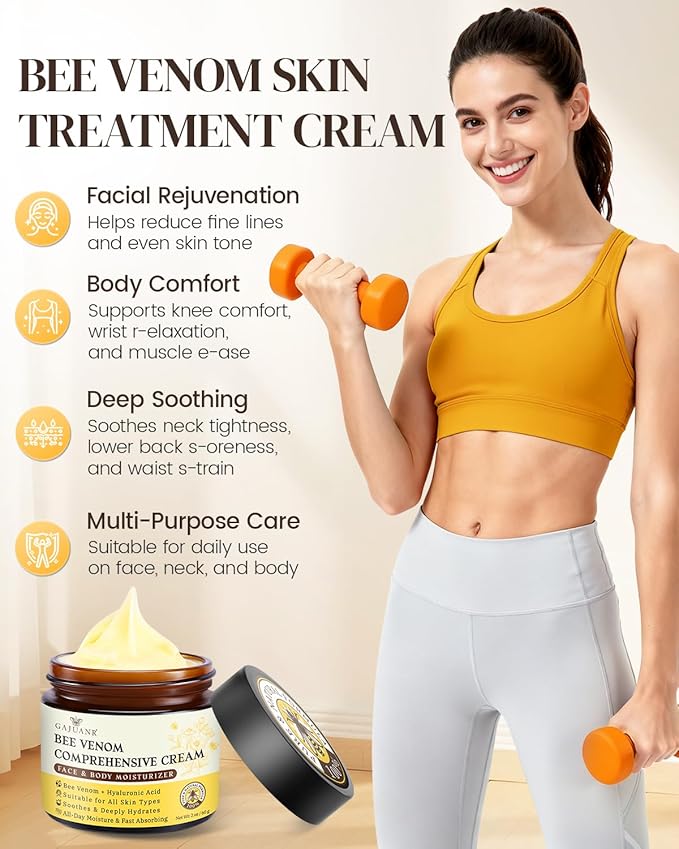 Bee Venom Comprehensive Cream, Bee Venom Skin Treatment Cream, All-in-One Nourishing Treatment with Hyaluronic Acid, Lifting Firming Repair Moisturizer, Natural Gentle Formula for All Skin Types, 60g