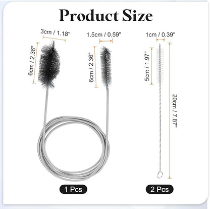 HARFINGTON 3pcs Flexible Long Drain Brush Straw Cleaner Set 78.74" Stainless Steel Double Ended Hose Brush with 8" Nylon Long Tube Pipe Cleaning for Fish Tank Sink Pipe, Black