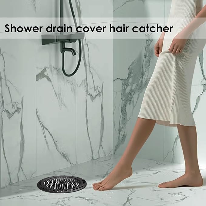 Hair Catcher Shower & Tub Drain Protector, Bathtub & Sink Drain Strainer, Flat & Round, Black