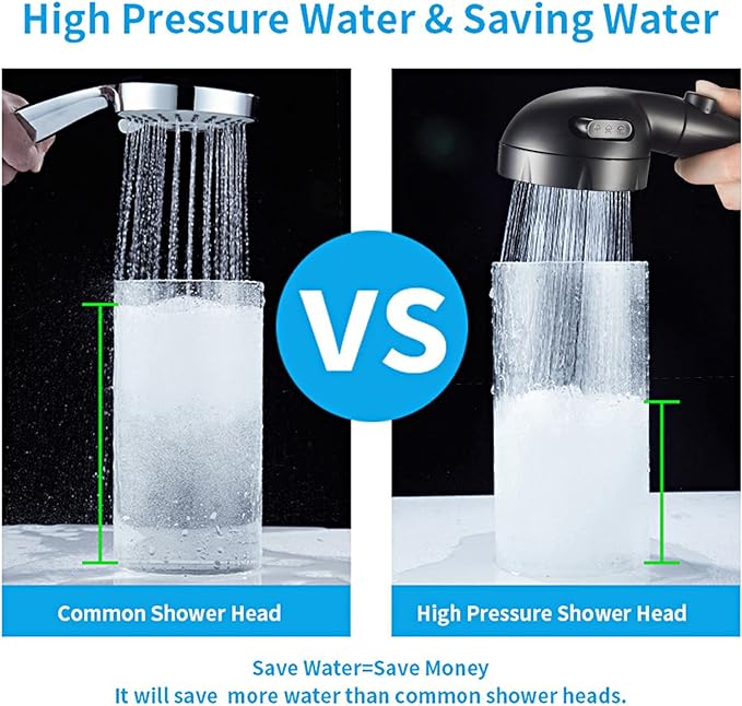 KAIYING High Pressure Handheld Shower Head with ON/OFF Pause Switch, 3 Spray Modes Shower Wand with Shut Off Button, Removable Camper Shower Head with Hose and Adjustable Angle Bracket (Black)