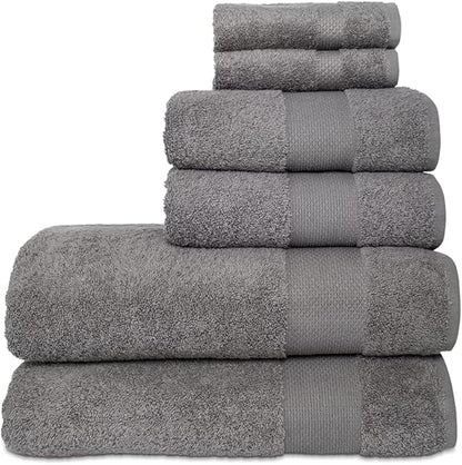 Hencely 6-Piece Bath Towel Set - High Absorbency, Quick Drying - 100% Soft Turkish Cotton - 2 Bath Towels, 2 Hand Towels, 2 Washcloths - for Bathroom, Home, Hotel, Spa, and Gym - 6-Pack Gray