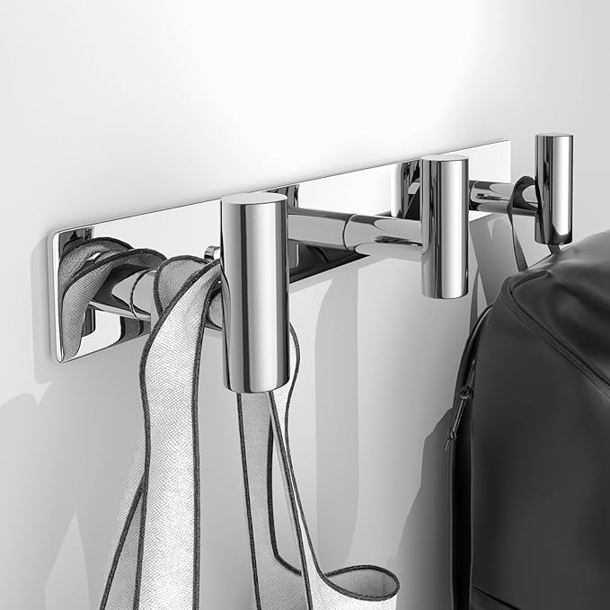 Wall Mounted Coat Rack-3 Hooks, Heavy Duty Stainless Steel Wall Hooks for Towel Coat Bag, Hat Rack Coat Hanger Coat Hooks Towel Racks for Bathroom Entryway Kitchen Hotel (Glossy, 1 Pack)