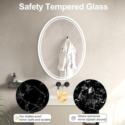 32 x 24 inch Oval LED Bathroom Mirror Anti-Fog 3 Colors Light Dimmable Wall Mounted Lighted Bathroom Vanity Mirror Smart Makeup Mirror Touch Switch