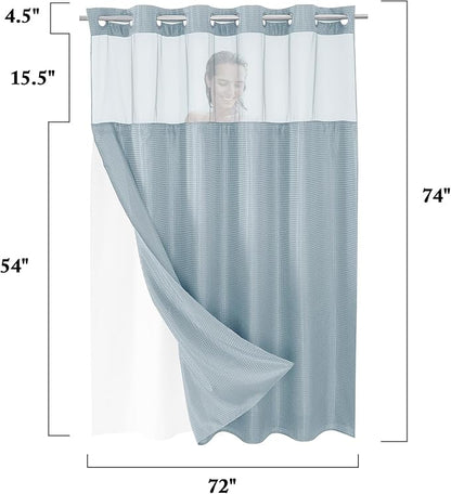 Gibelle No Hook Waffle Weave Shower Curtain with Snap-in Fabric Liner Set for Bathroom, Hotel Style with Mesh Top Window, Waterproof & Washable, Fog Blue, 72x74