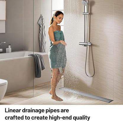 Linear Shower Drain, 304 Stainless Steel with Adjustable Leveling Feet, Hair Strainer,Reversely Install Place to Create an Invisible Floor Drain - Silver -12-Inch