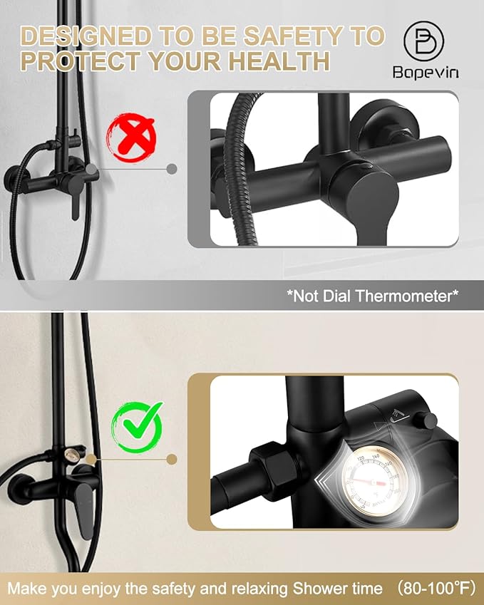 Outdoor Shower, 3 Functions Outdoor Shower Fixture SUS304 Stainless Steel Rain Shower Kit Faucet High Pressure Wall Mount 10 Inch Showerhead and Handheld Spray Combo,Single Handle, Matte Black