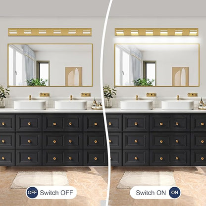 SineRise LED Modern Bathroom Vanity Light Fixtures (6-Light, 48-Inch), Brass Modern Acrylic Bathroom Wall Lighting Fixtures Over Mirror (Cool White 6000K)