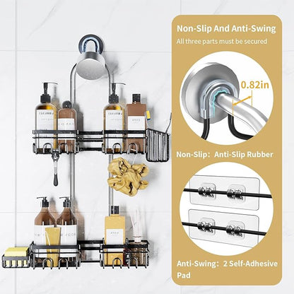 KEGII Shower Caddy Hanging for Handheld Showerheads, Rustproof Hanging Shower Organizer with Soap Dish, Toothbrush Holder and Hooks, Over Showerhead Caddy for Bathroom